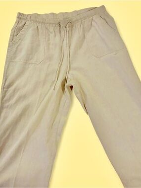 Linen Blend Pull On Capris Neutral Beige Relaxed Casual Women’s size Large